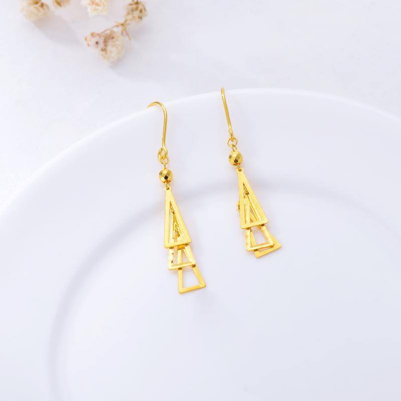 18K Gold Triangle Drop Earrings-3