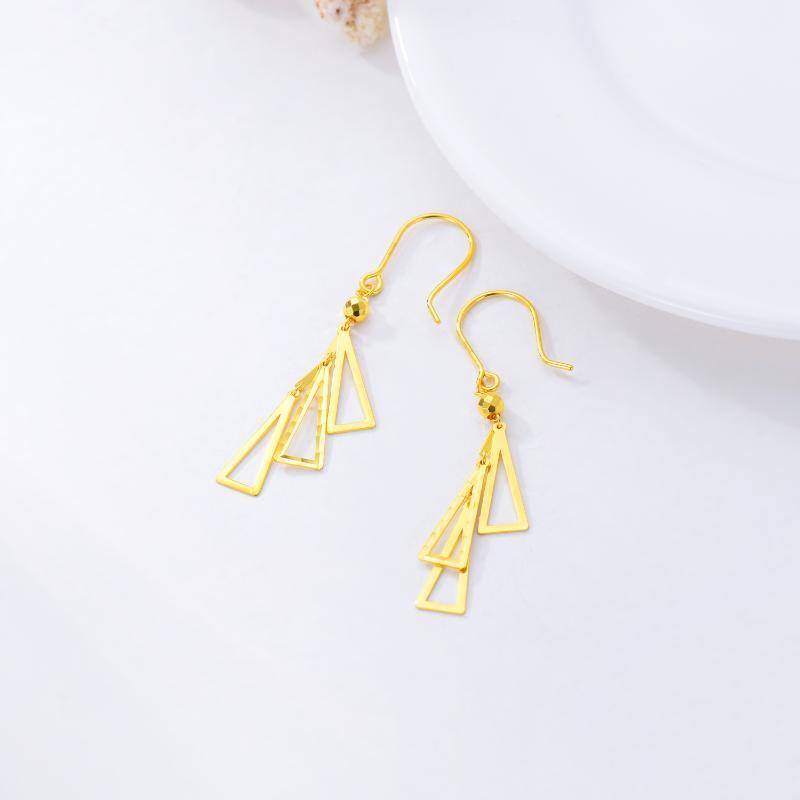 10K Gold Triangle Drop Earrings-4