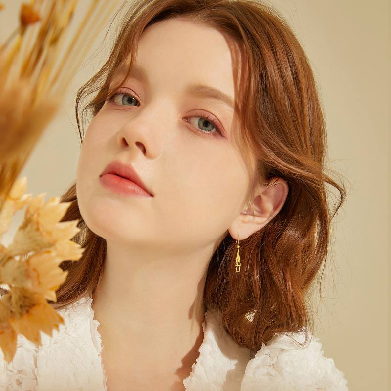 أقراط متدلية من الذهب الأبيض عيار 10 قيراط على شكل مثلث-2