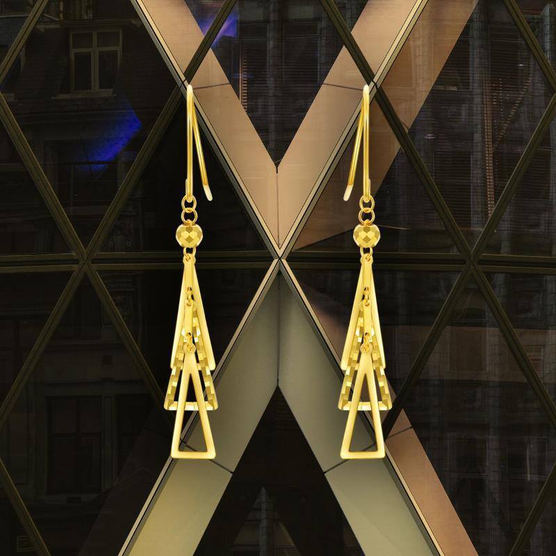 10K Gold Triangle Drop Earrings-6