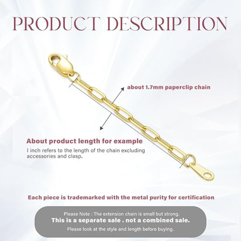 18K 1インチゴールドペーパークリップチェーンエクステンダーチェーン（女性用）-2