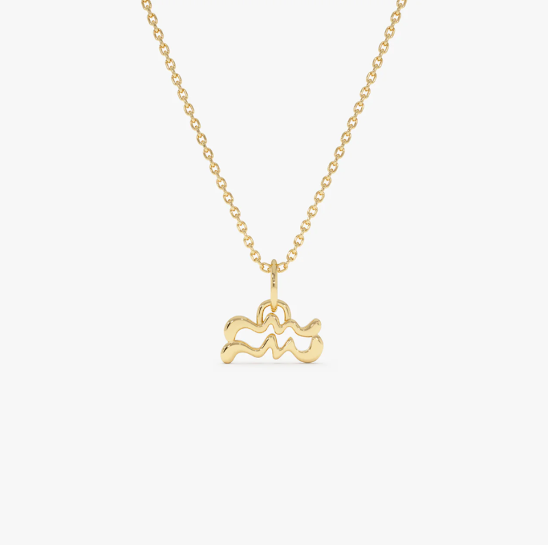 10K Aquarius Zodiac Charm Necklace-1