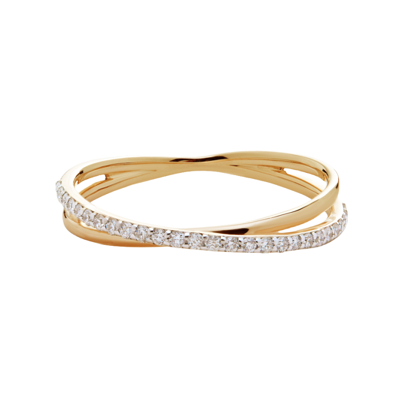 Anillo cruzado de oro de 10 quilates con diamante talla redonda de 0,16 quilates en total, color D y claridad VVS.-1