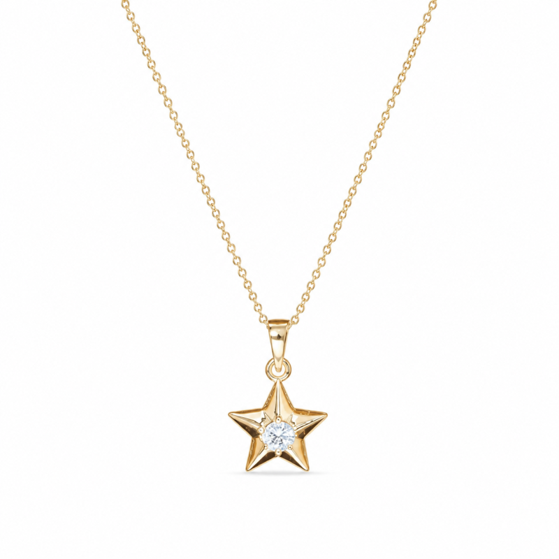 10K Gold 0.25CT Lab Created Diamond Star Pendant Necklace-1