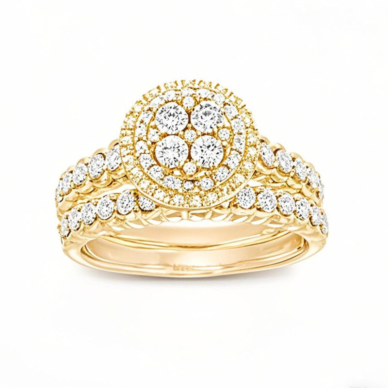 Anillo de compromiso vintage de oro de 18 quilates con diamante redondo creado en laboratorio de 0,25 quilates en total y doble marco con banda festoneada.-1