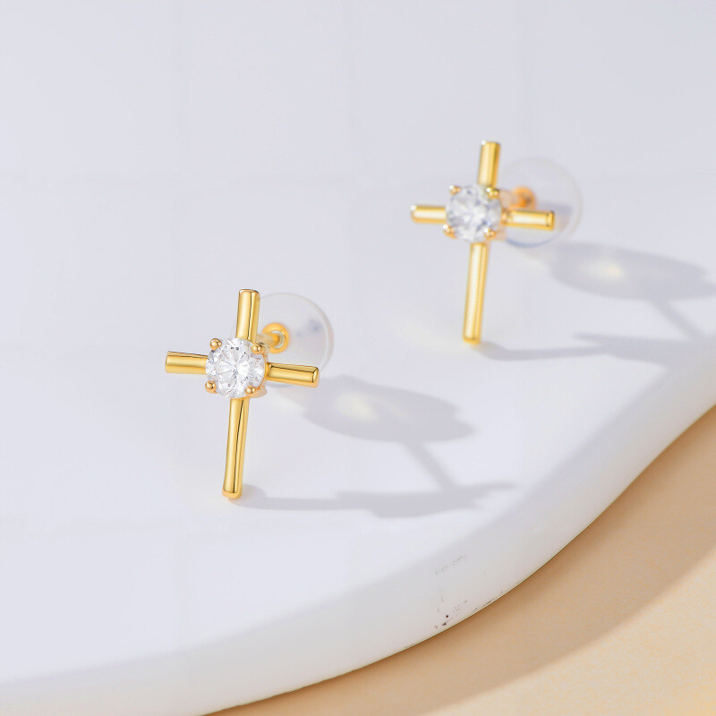 14K Gold 0.3 CTW Round Cut Laboratory Diamonds Cross Stud Earrings-3