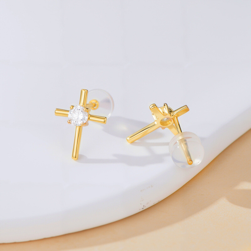 14K Gold 0.3 CTW Round Cut Laboratory Diamonds Cross Stud Earrings-4