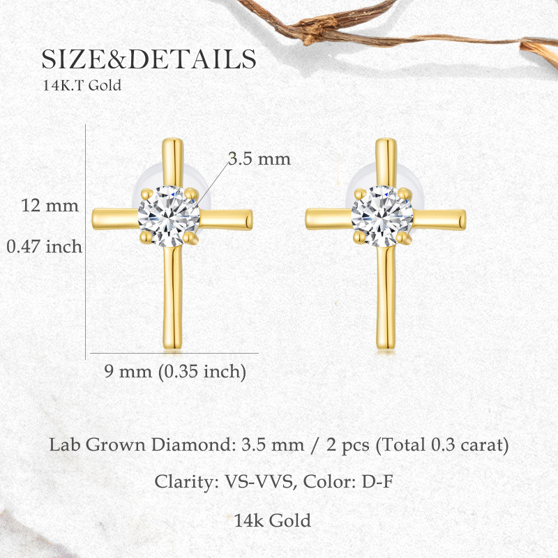 14K Gold 0.3 CTW Round Cut Laboratory Diamonds Cross Stud Earrings-5