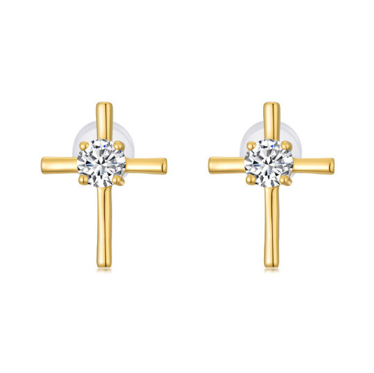 Boucles d'oreilles clous en or 10K avec diamants de laboratoire taillés ronds de 0,3 CTW, motif croix