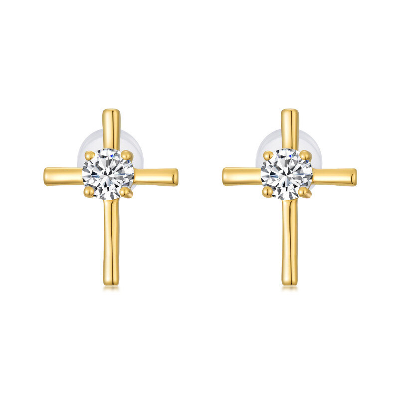 14K Gold 0.3 CTW Round Cut Laboratory Diamonds Cross Stud Earrings-1