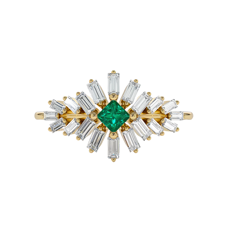 Bague de fiançailles personnalisée en or 10K 0,56 CTW, taille princesse, émeraude de laboratoire-1