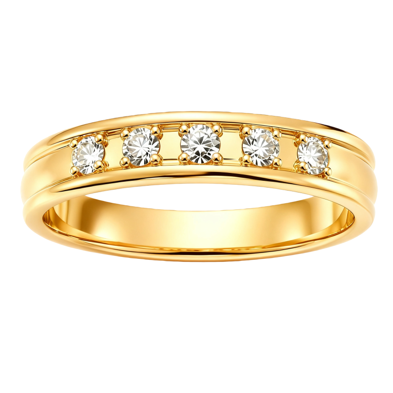 Anillo de boda personalizado de oro de 10 quilates con diamantes redondos de laboratorio de 0,5 quilates en total, color D, claridad VVS1, 3EX.-1