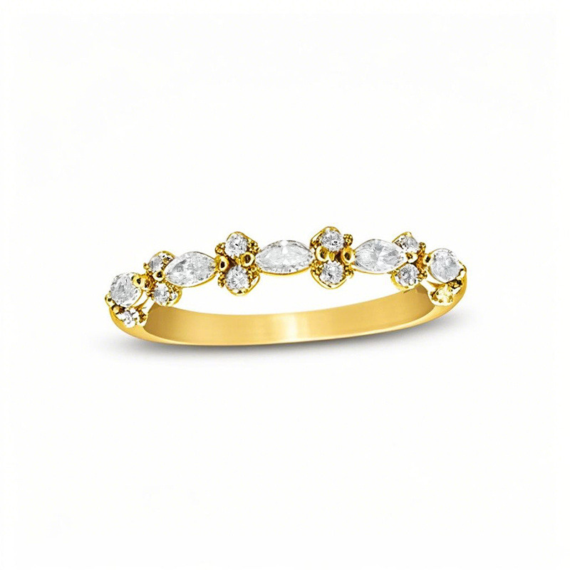 Anel de Casamento Personalizado em Ouro 10K com Diamantes de Corte Redondo e Marquise, 0,5 CTW, Cor D, Pureza VVS1, 3EX-1