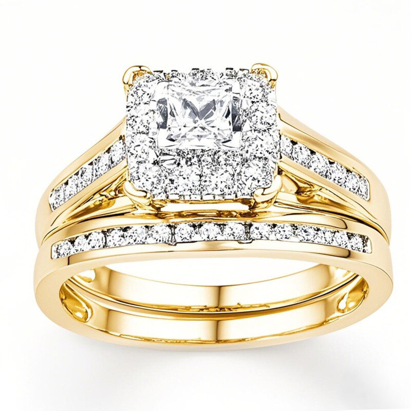 Oro de 10 quilates, diamante redondo creado en laboratorio de 0,625 quilates en total, conjunto nupcial personalizado, color D, claridad VVS1-VS1-1