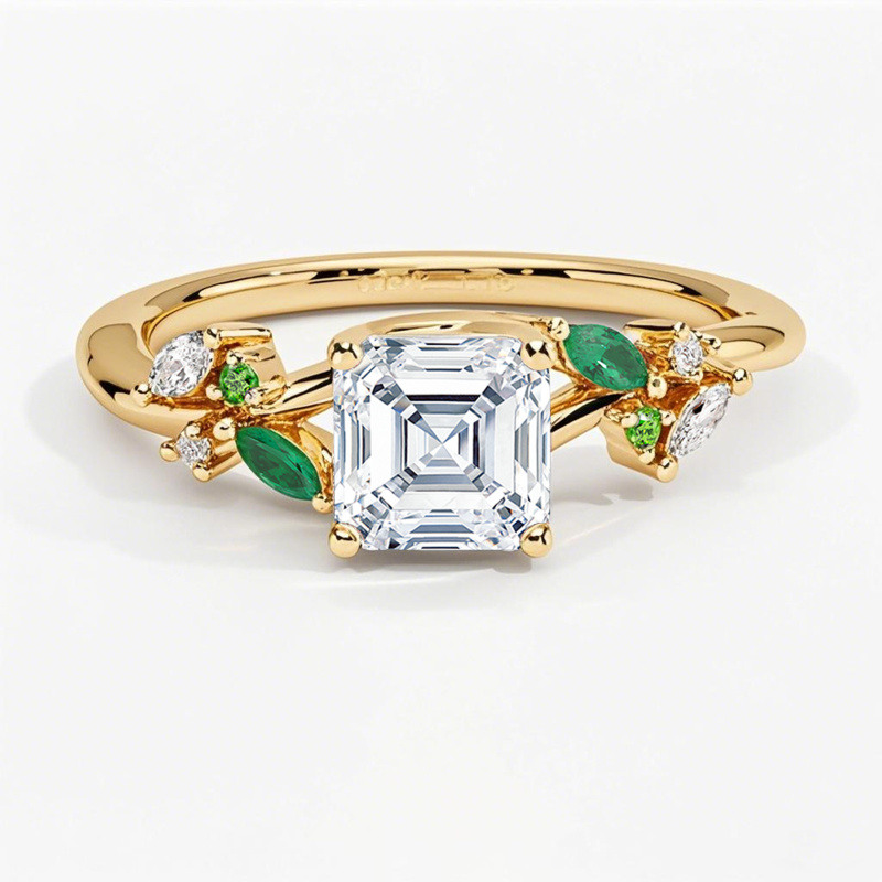 Anillo de compromiso de oro de 14 quilates con diamantes de talla Asscher, creados en laboratorio, de 0,65 a 3,15 quilates en total, color D, claridad VVS-VS, certificado por IGI.-1