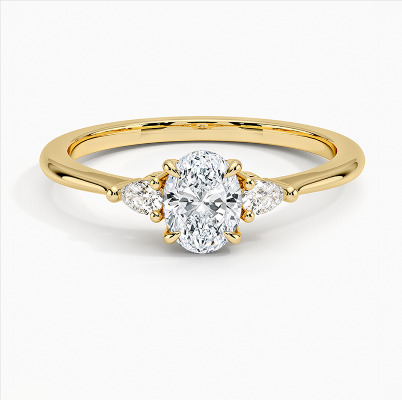 18K Gold Oval Cut Lab-Grown Diamond Custom Three-Stone Engagement Ring-1
