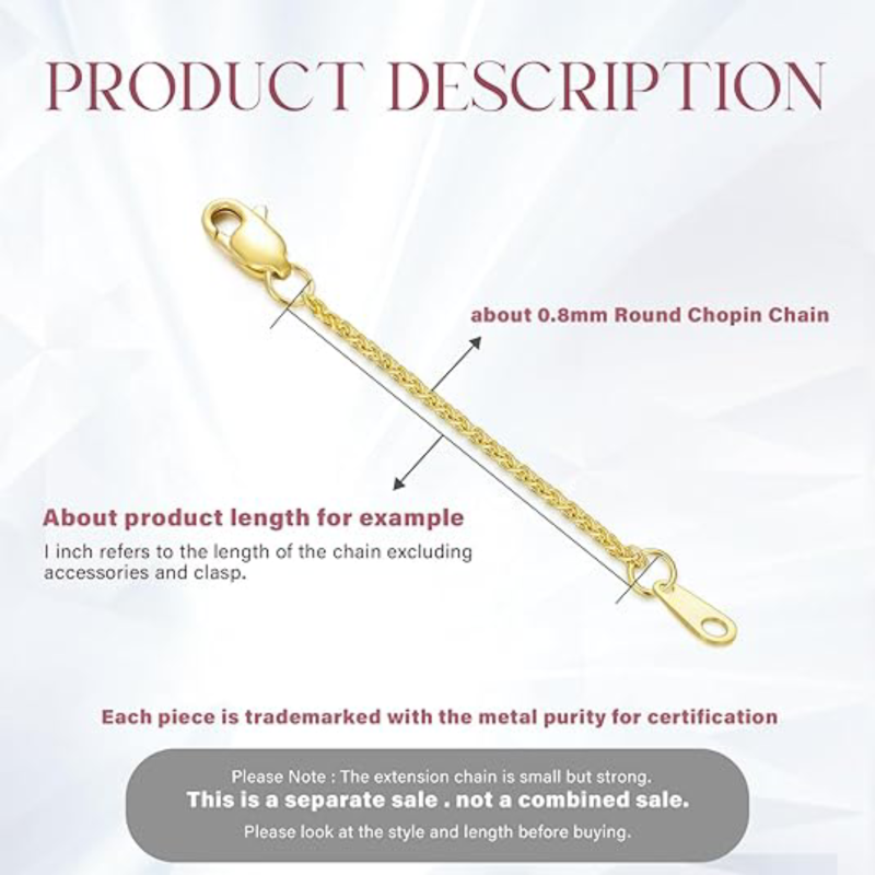 Chaîne d'extension de chaîne Chopin en or 14 carats de 0,8 mm pour femmes, meilleurs amis-2