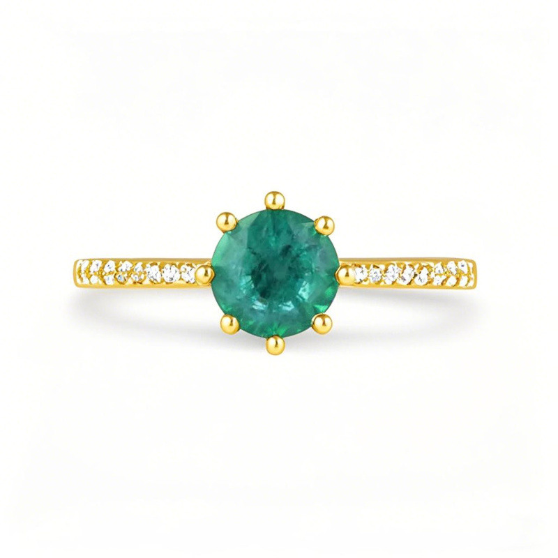Anillo de compromiso personalizado con diamante de corte redondo y esmeralda artificial, en oro de 14K, de 1,25 a 5,25 CT.T.W.-1