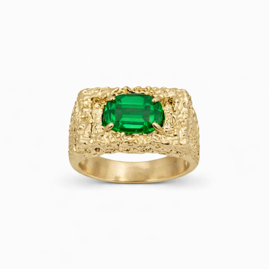 10K Gold 1.25 to 6.25 CTW Oval Cut Lab Created Emerald Nugget Men's Band for Men