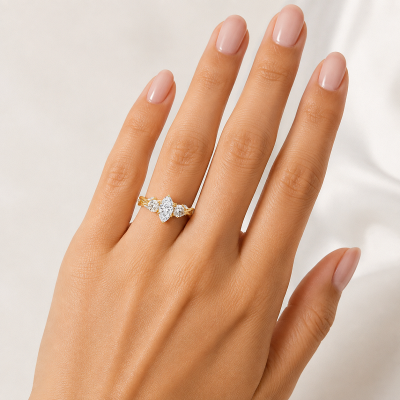 10K Gold 1.3 to 3.8 CT.T.W. Marquise Cut Lab Created DiamondEngagement Band D Color VVS-VS Clarity IGI Certified-2