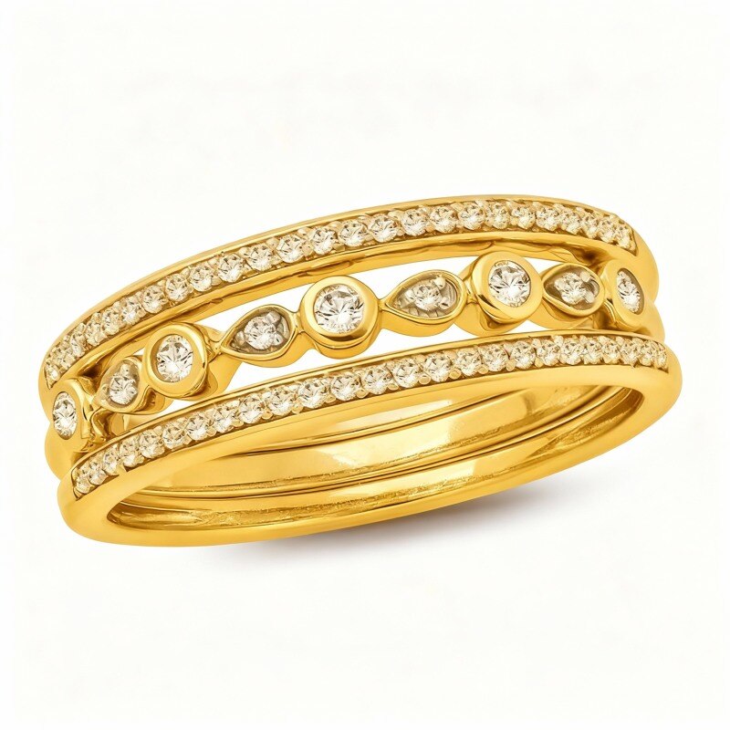 Anillo apilable personalizado de oro de 18 quilates con diamante talla redonda de 1/4 ct, color J, claridad I2, 3EX.-1