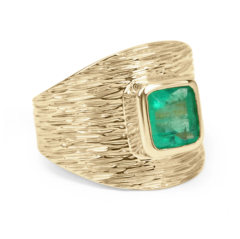 Anillo cuadrado transparente de oro de 18 quilates con esmeralda talla esmeralda de 1,5 quilates para hombre-1