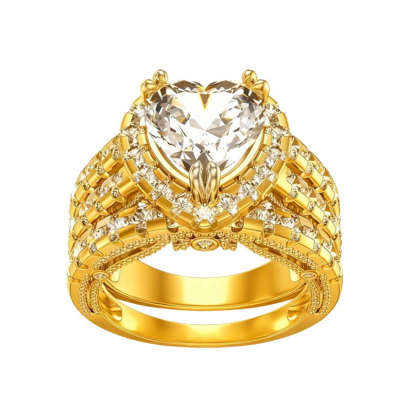 Conjunto nupcial personalizado de oro de 18 quilates con diamante sintético talla corazón de 1,5 quilates, color D, claridad VVS2, certificado por IGI 3EX.-1