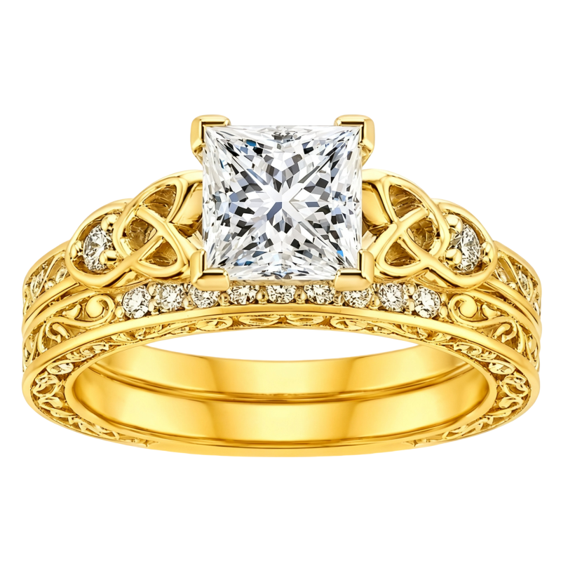 Conjunto nupcial personalizado de oro de 18 quilates con diamantes cultivados en laboratorio de talla princesa de 1,5 quilates.-1