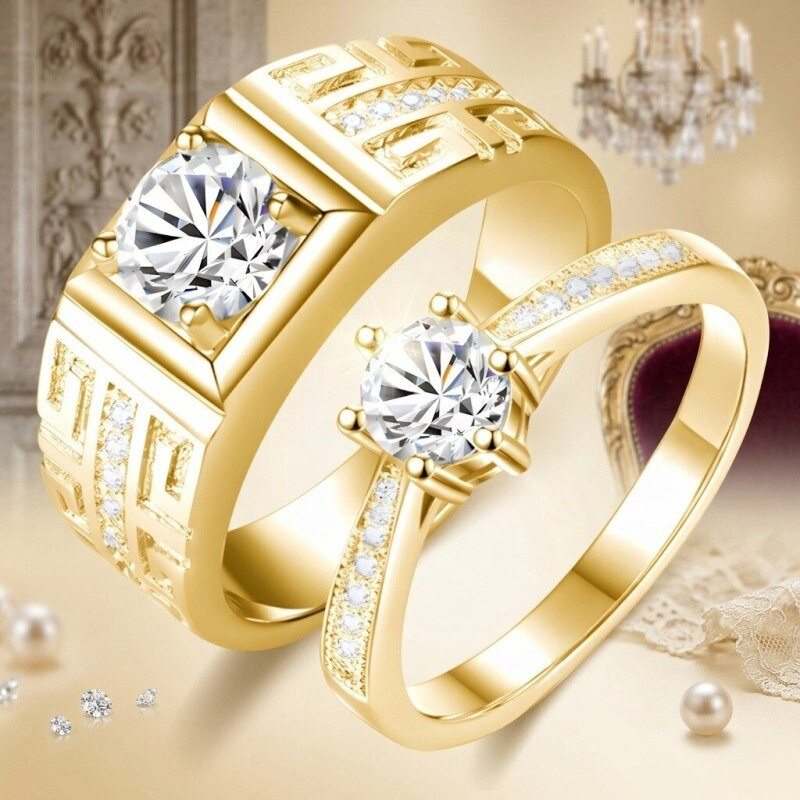 10K Gold 1.5CT Round Cut Lab-Grown Diamond Custom Couple Rings D Color VVS2 Clarity 3EX IGI Certified-4