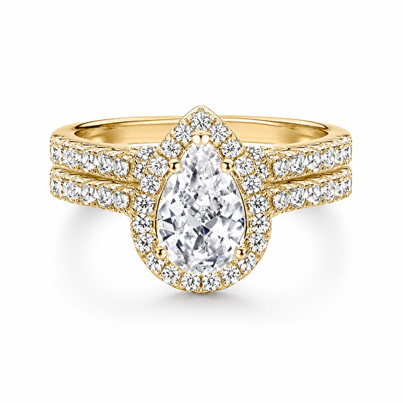 Ensemble de mariage en or 10 carats avec moissanite taille poire de 1,5 carat au total-1