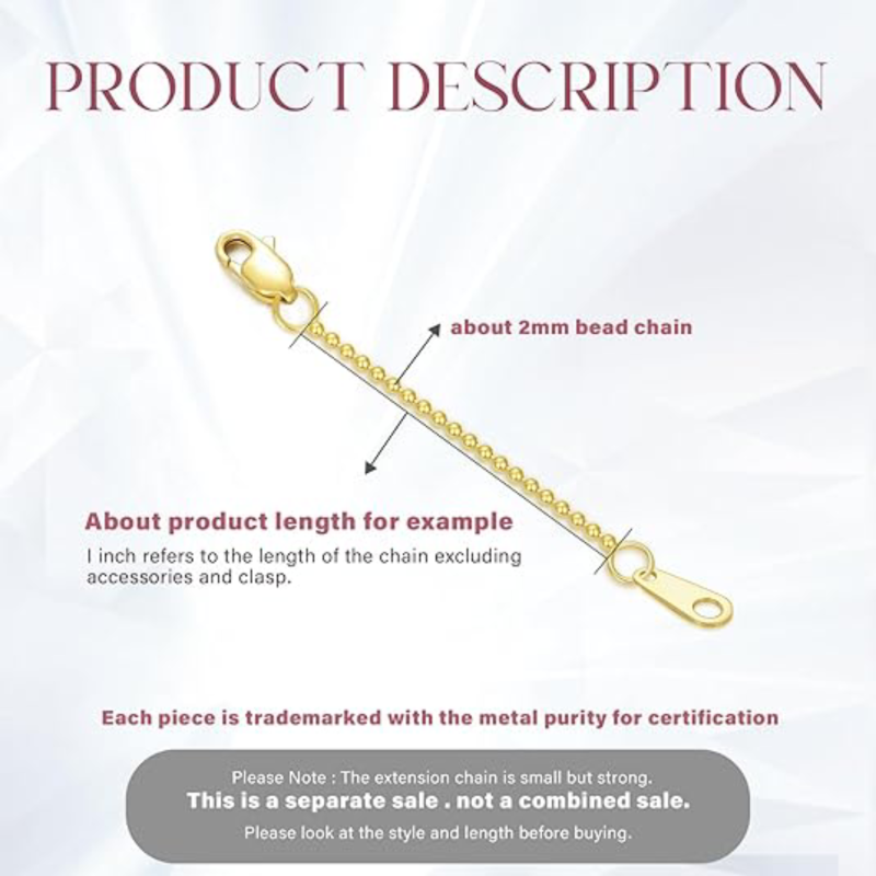 Rallonge de chaîne perlée en or 18 carats de 1,5 pouces pour collier et bracelet-2