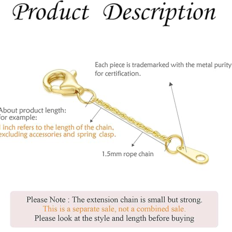 Chaîne d'extension en corde de chanvre de 1,5 mm en or 10 carats de 1 pouce-2