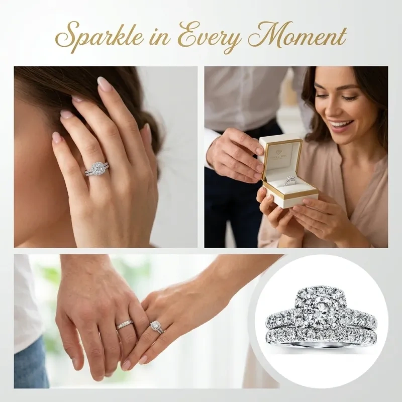 10K Gold 1.5 to 5 CT Round Moissanite Bridal Set-5