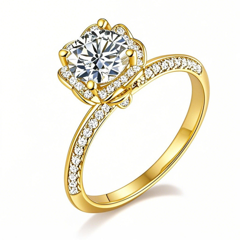 Bague de fiançailles en or 14 carats avec moissanite ronde de 1,5 à 5 carats-1