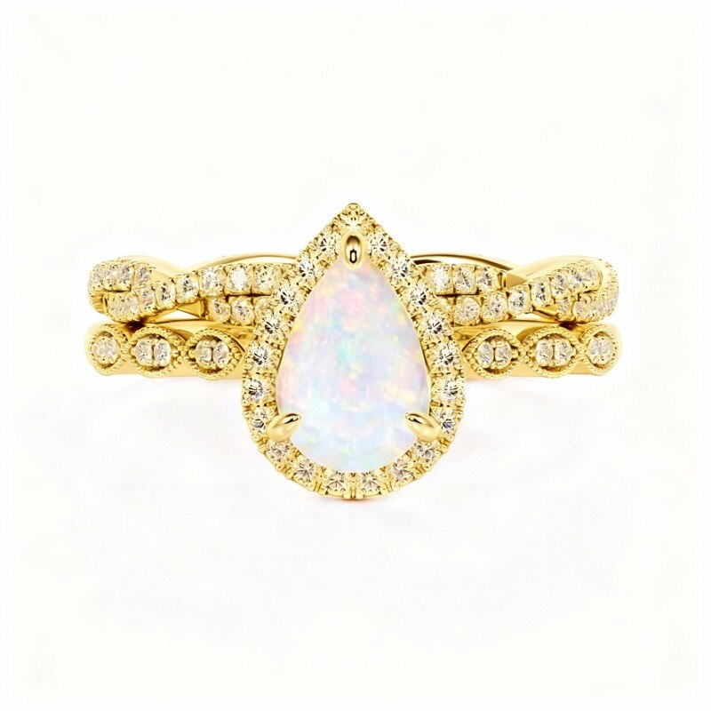 Ensemble de mariage en or 14K, 1,75 CTW, moissanite et opale-1