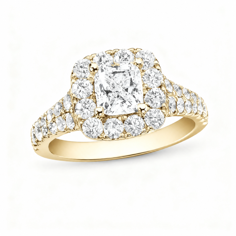 Bague de fiançailles en or 18 carats avec diamant de laboratoire taille coussin de 1 carat et halo personnalisé.-1