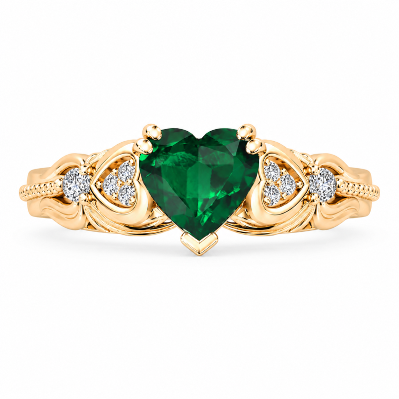 10K Gold 1 CT Heart Cut Lab-Grown Emerald Custom Engagement Ring-20