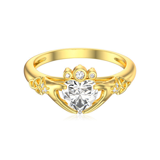 Bague de fiançailles Claddagh en or 10K avec moissanite taillée en cœur de 1 ct
