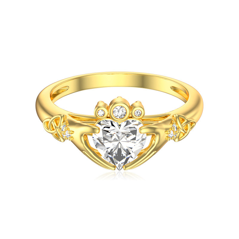 10K Gold 1 CT Heart Cut Moissanite Claddagh Engagement Ring-1