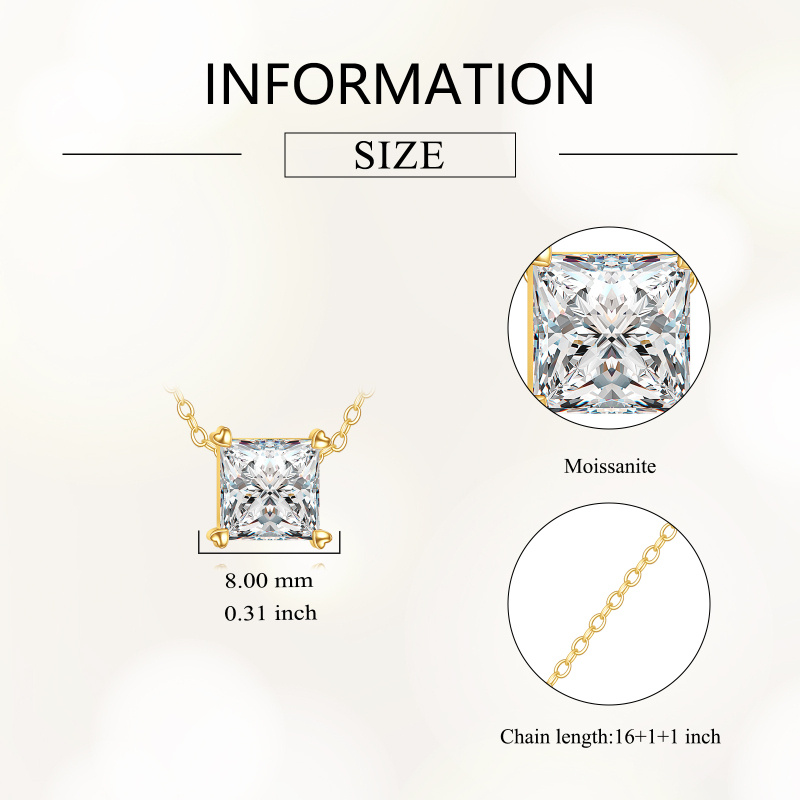14K Gold 1 CT Moissanite Square Pendant Necklace-4