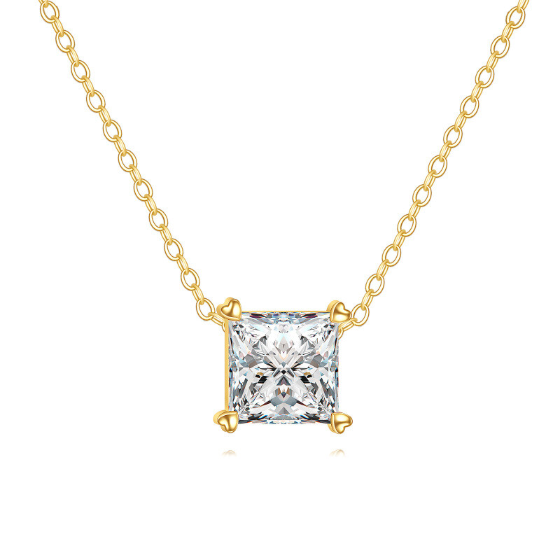 14K Gold 1 CT Moissanite Square Pendant Necklace-1
