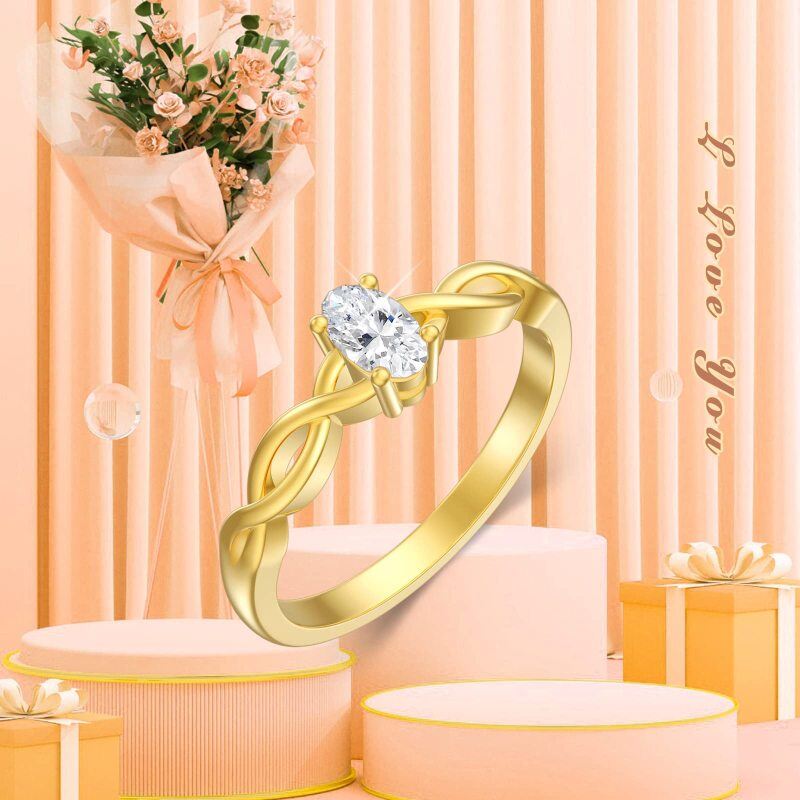 Bague en or 14 carats, diamant ovale de 1 ct, symbole de l'infini personnalisé, certifiée IGI 3EX-4
