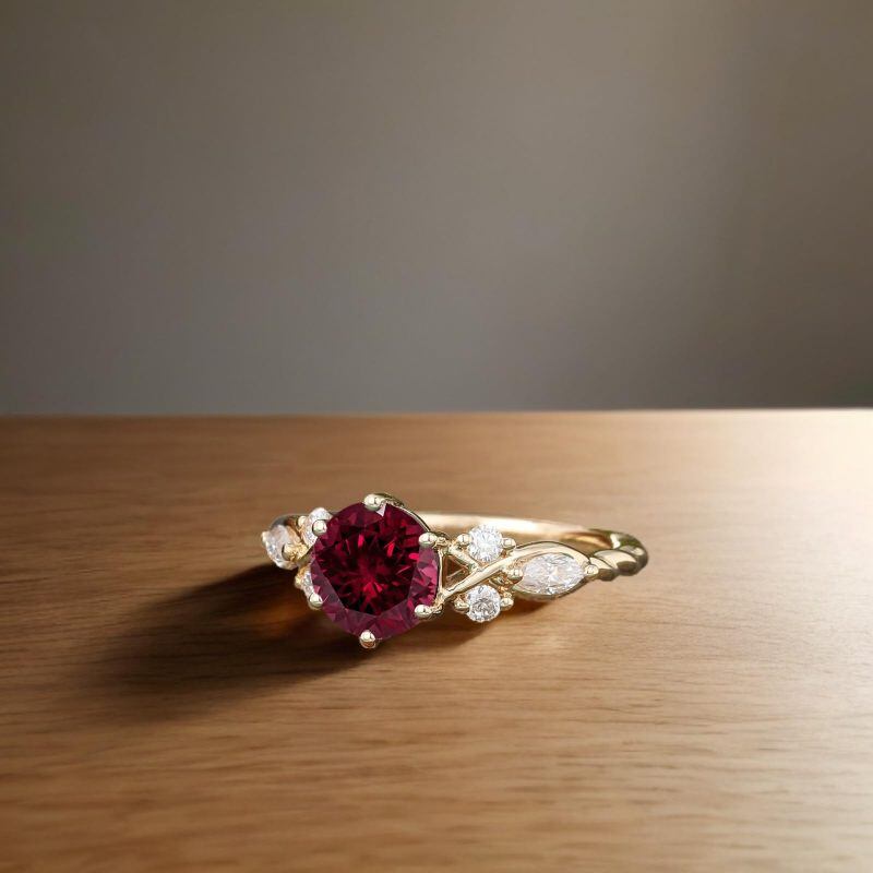 14K Gold 1 CT Round Cut Garnet Engagement Ring-4