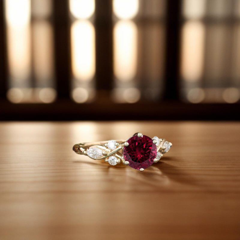14K Gold 1 CT Round Cut Garnet Engagement Ring-5