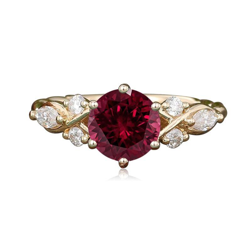 Anillo de compromiso de oro de 14 quilates con granate de corte redondo de 1 CT-5