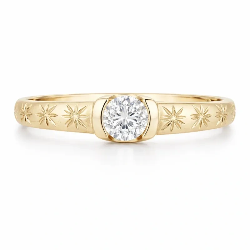 Anillo de compromiso personalizado de oro de 14 quilates con diamante cultivado en laboratorio de talla redonda de 1 quilate.-1