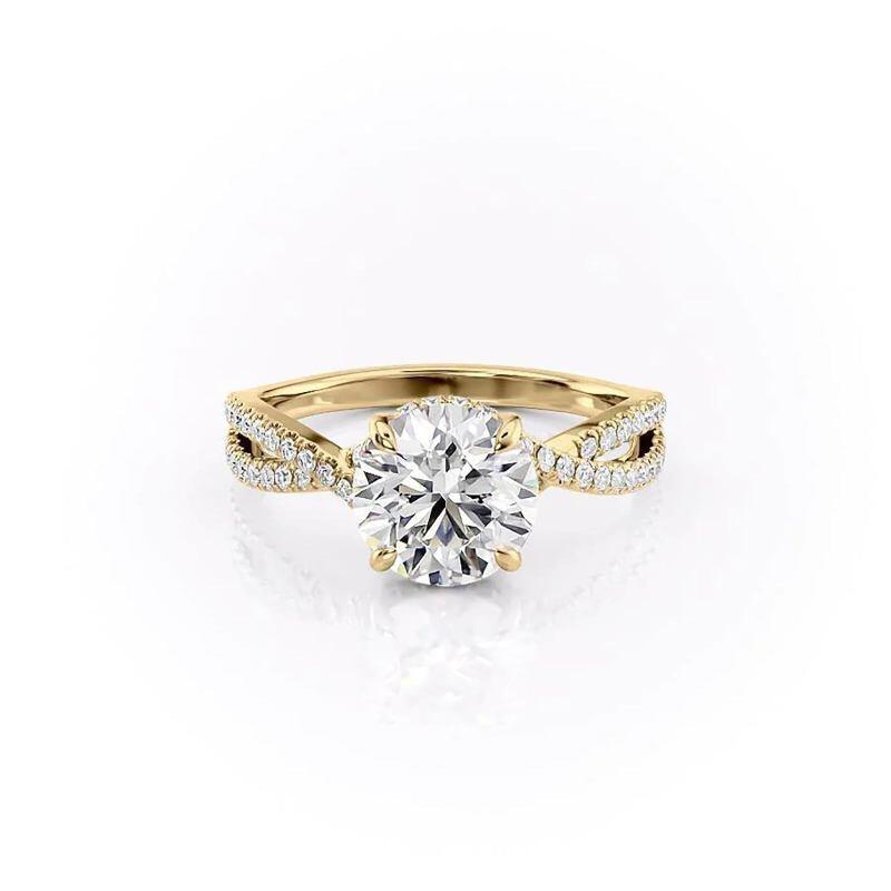 Sterling Silver with Yellow Gold Plated Round Cut Moissanite Personalized Engraving Engagement Ring-16