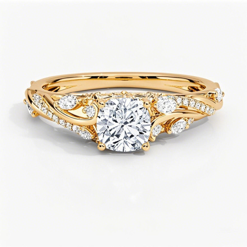 18K Gold 1 to 3 CT Cushion Cut Lab-Grown Diamond Custom Natural Inspired Engagement Ring-1