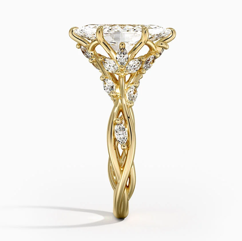 Anillo de compromiso de oro de 18 quilates con diamantes de laboratorio talla marquesa de 1 a 3,5 quilates, con diseño de hojas y certificado IGI.-3
