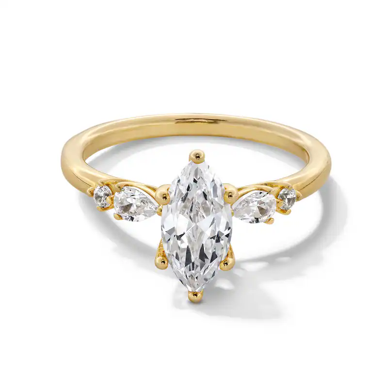 Anel de Noivado Personalizado em Ouro 10K com Diamante Sintético em Corte Marquise-1